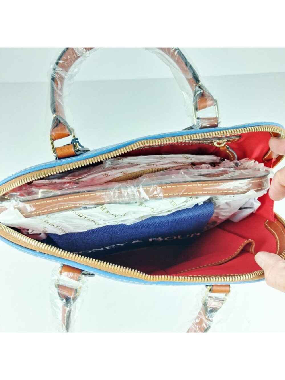 Dooney & Bourke Pebble Leather Domed Azure Blue Satchel / Cross Body NWT - Picture 15 of 15